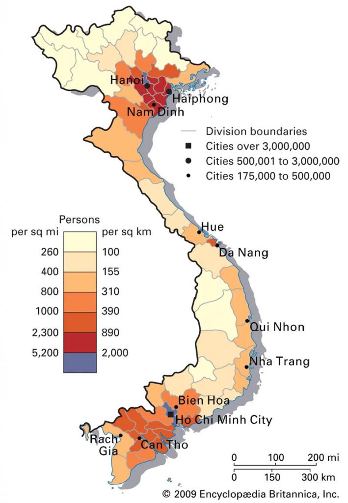 越南人口密度地图