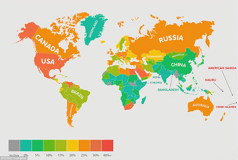 世界各国肥胖率地图