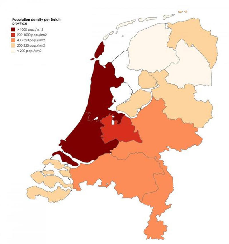 荷兰人口密度分布地图