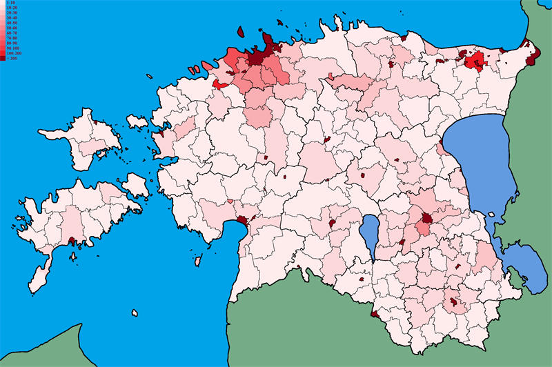 爱沙尼亚人口密度地图