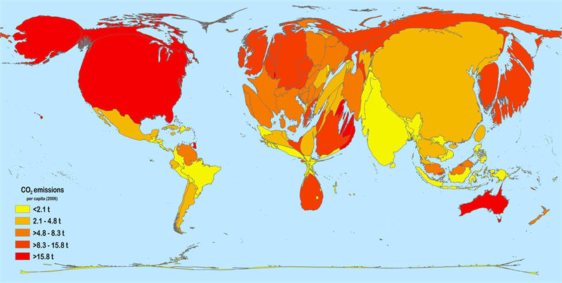 世界各国二氧化碳排放量地图