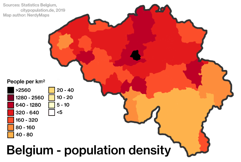 比利时人口密度地图