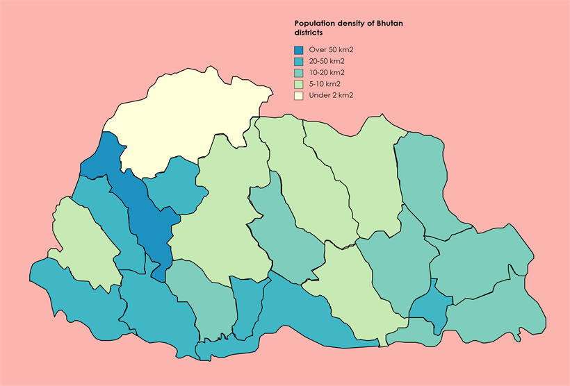 不丹人口密度分布地图