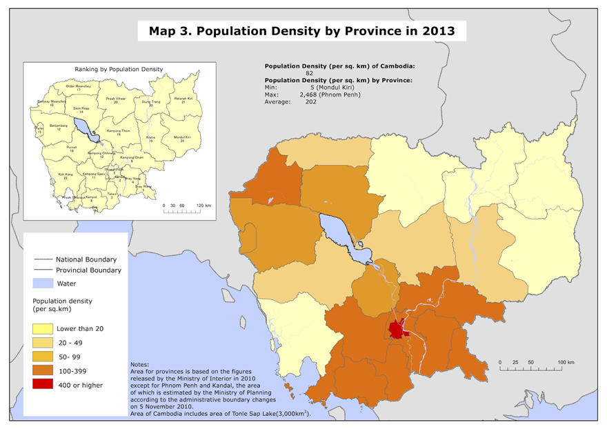 柬埔寨人口密度地图