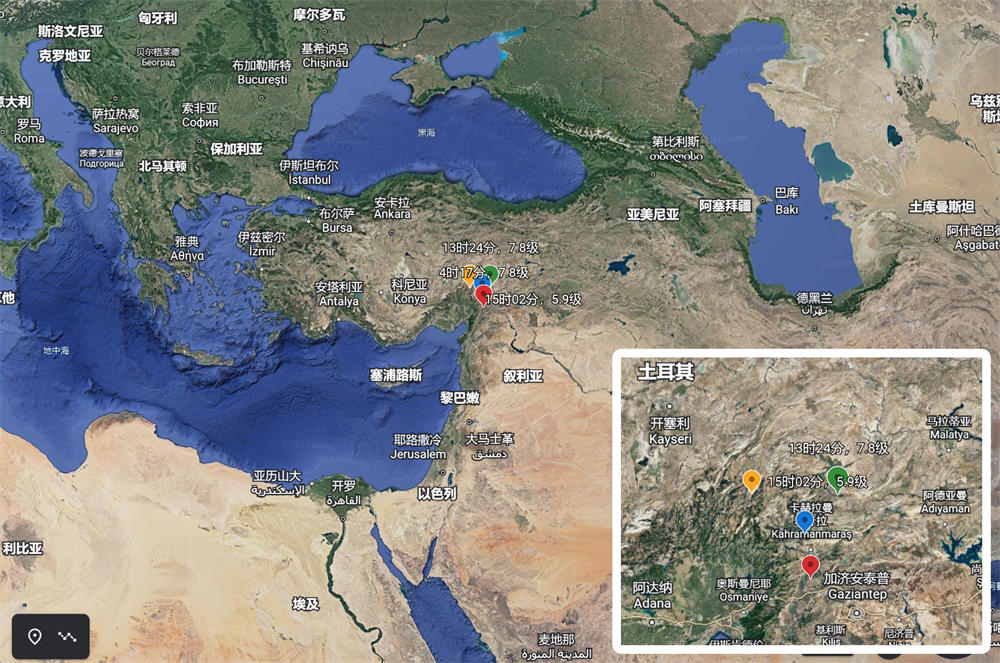 2023年2月6日土耳其地震地图